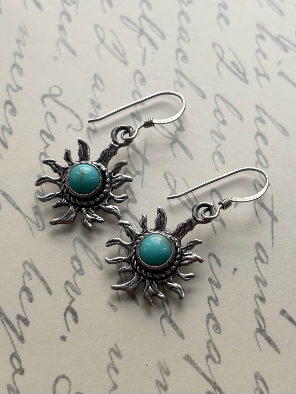 Turquoise Sunburst Drop Earrings - Sterling Silver